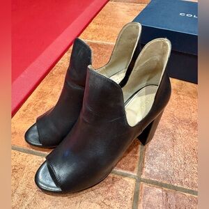 Cole Haan Ankle Bootie High Heel Open Toe Shoes Women’s Size 9.5 Black Leather